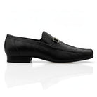 Side profile of black Belvedere Bartolo loafer with a low heel