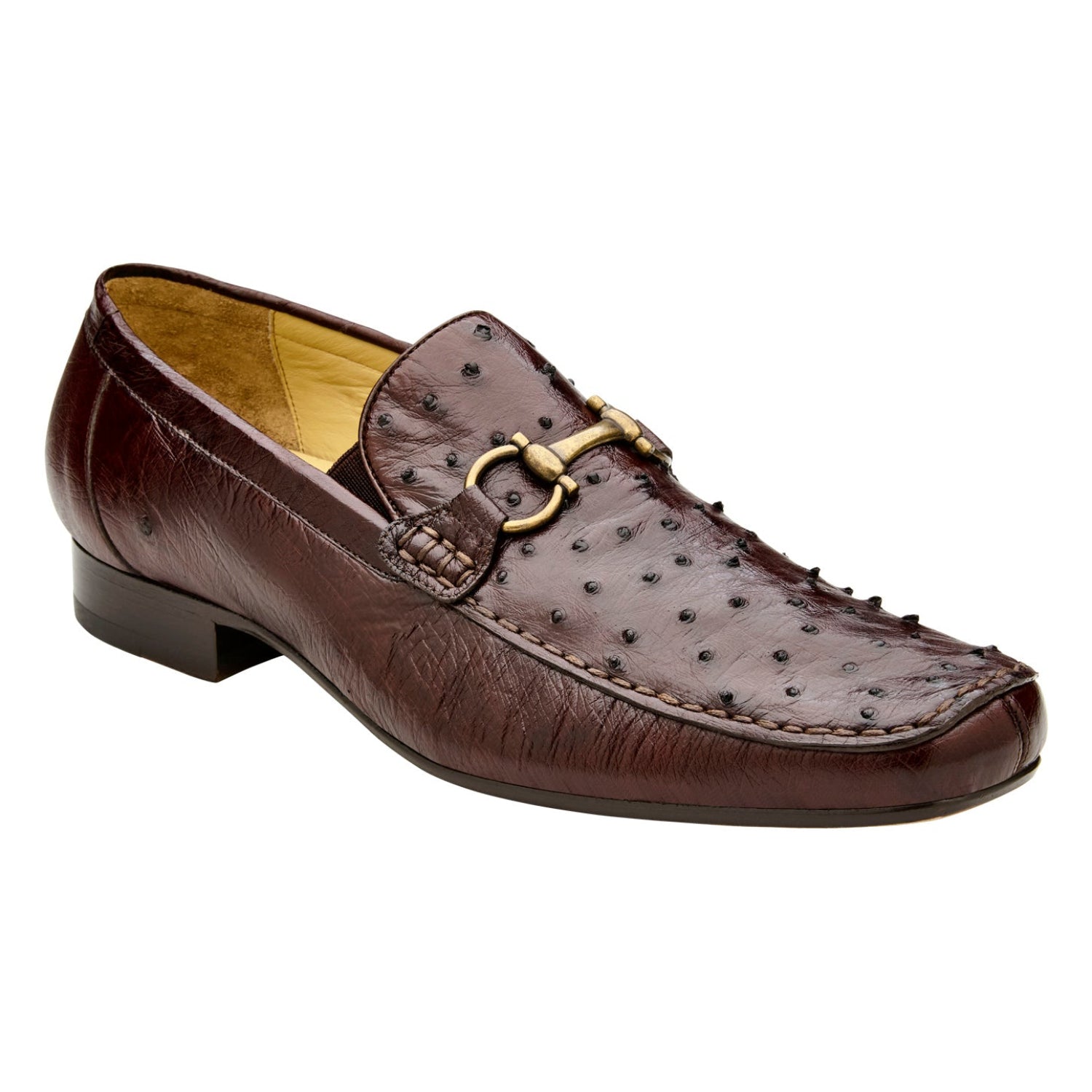 Brown genuine ostrich bit loafer shoes by belvedere