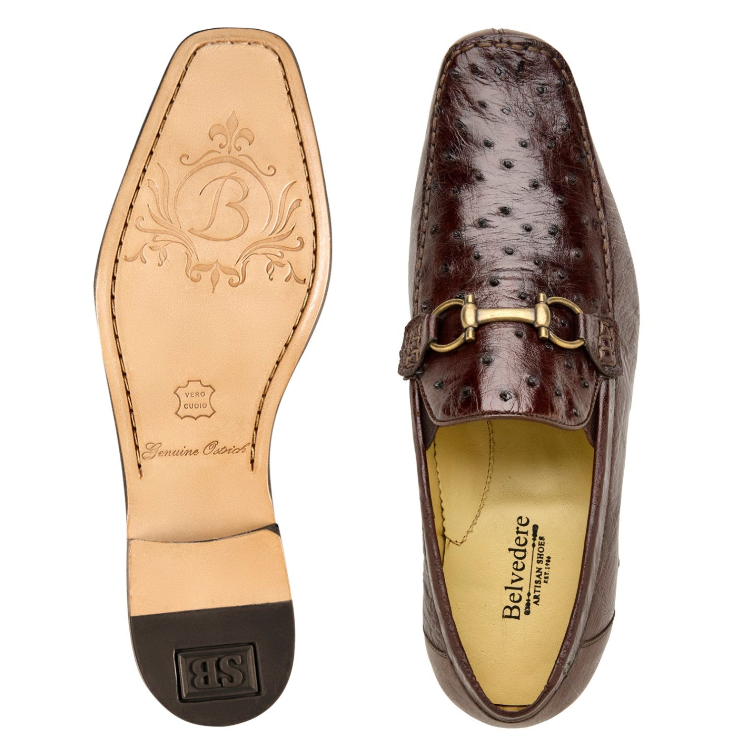 Brown Genuine Ostrich Bit Loafer Shoes by Belvedere – Suits & More