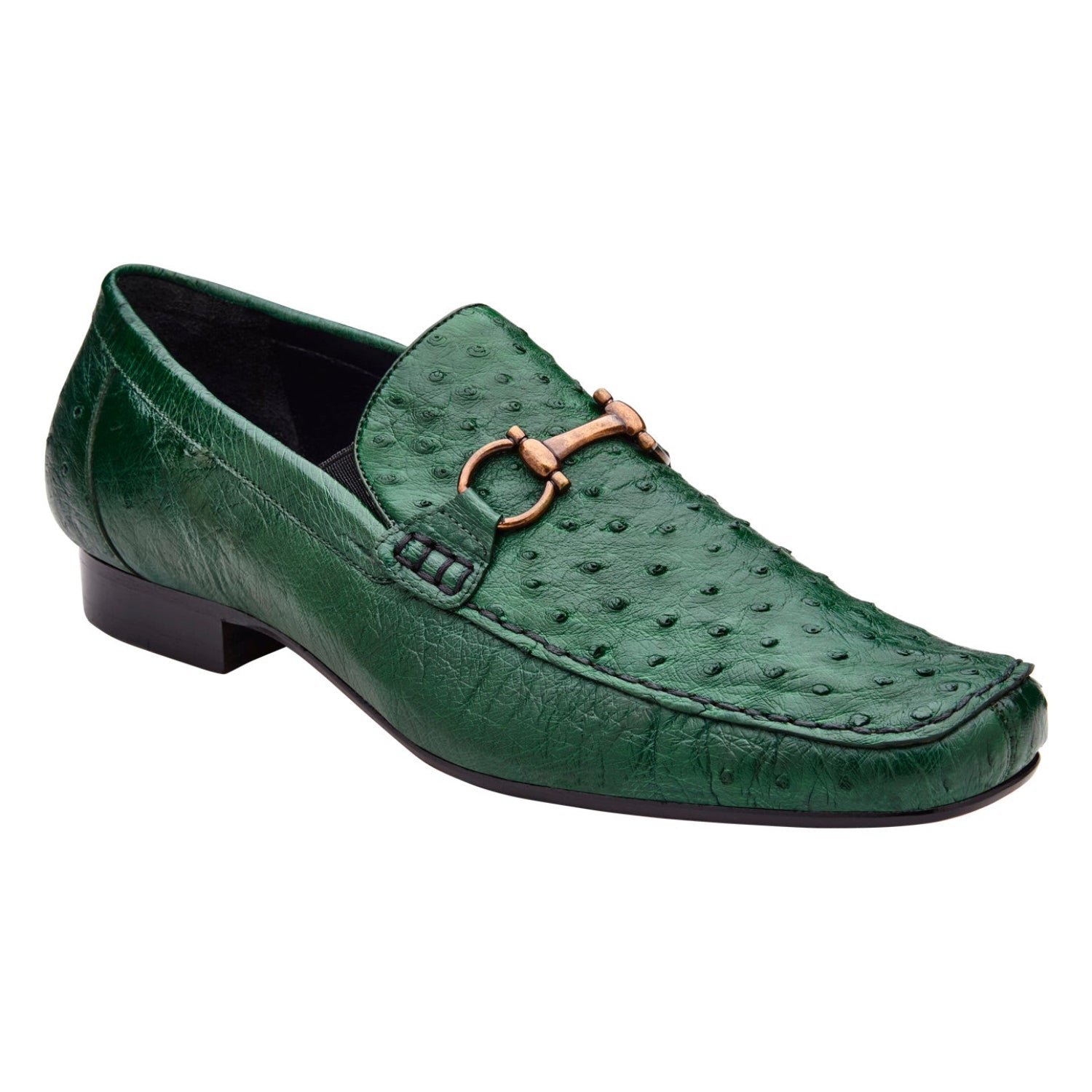 Forest green genuine ostrich bit loafer shoes by belvedere