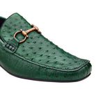 forest green ostrich leather bit loafer with metal bit detail