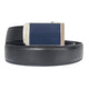 Black Genuine Leather Ratchet Belt with Removable Blue Plate Buckle