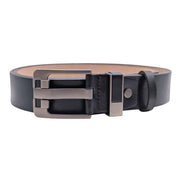 Men's Genuine Leather Geometric Buckle Belt - Black