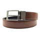 Men's Cognac Leather Belt with Square Silver-Tone Buckle