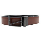 Men's cognac leather belt with dark gunmetal buckle