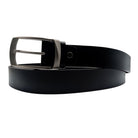 Men's black smooth leather belt with brushed silver buckle