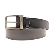 Dark Brown Smooth Leather Belt with Brushed Silver Buckle
