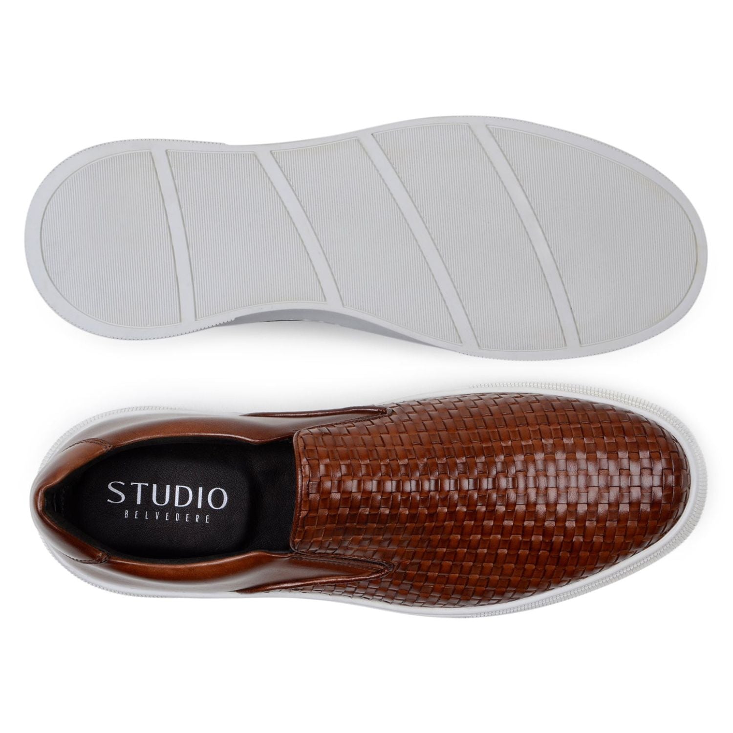 Fernand leather comfort shoes vibramソール Belvedere Fernando: Ant Tan Woven Leather Slip-On Sneakers – Suits