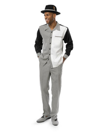 Men’s Black Checkered Walking Suit – 2 Piece Long Sleeve Set