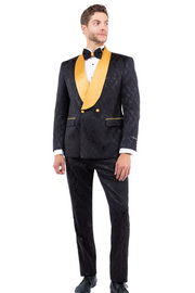 Whisper Collection: Men's 2-Piece Paisley Suit In Black/Gold  - Slim Fit