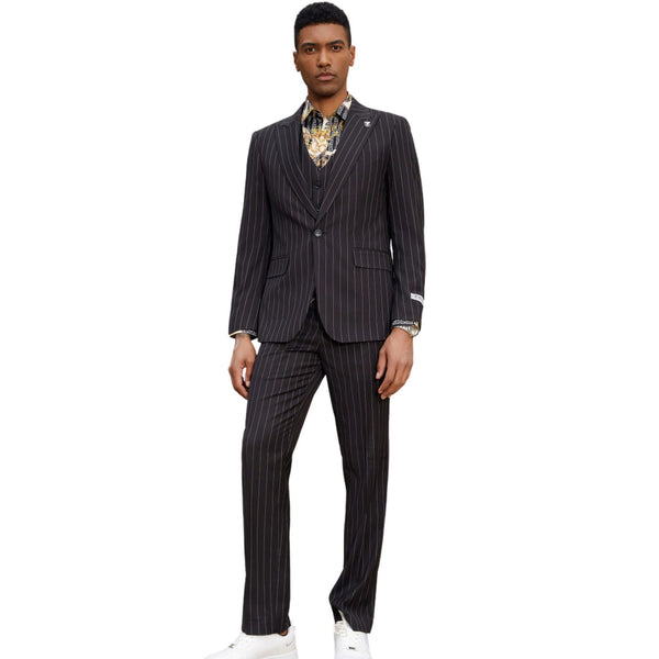 Black Pinstripe 3-Piece Hybrid Fit Suit – Suits & More