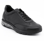Jet Black Synthetic Leather Lace-Up Air Cushion Sneakers