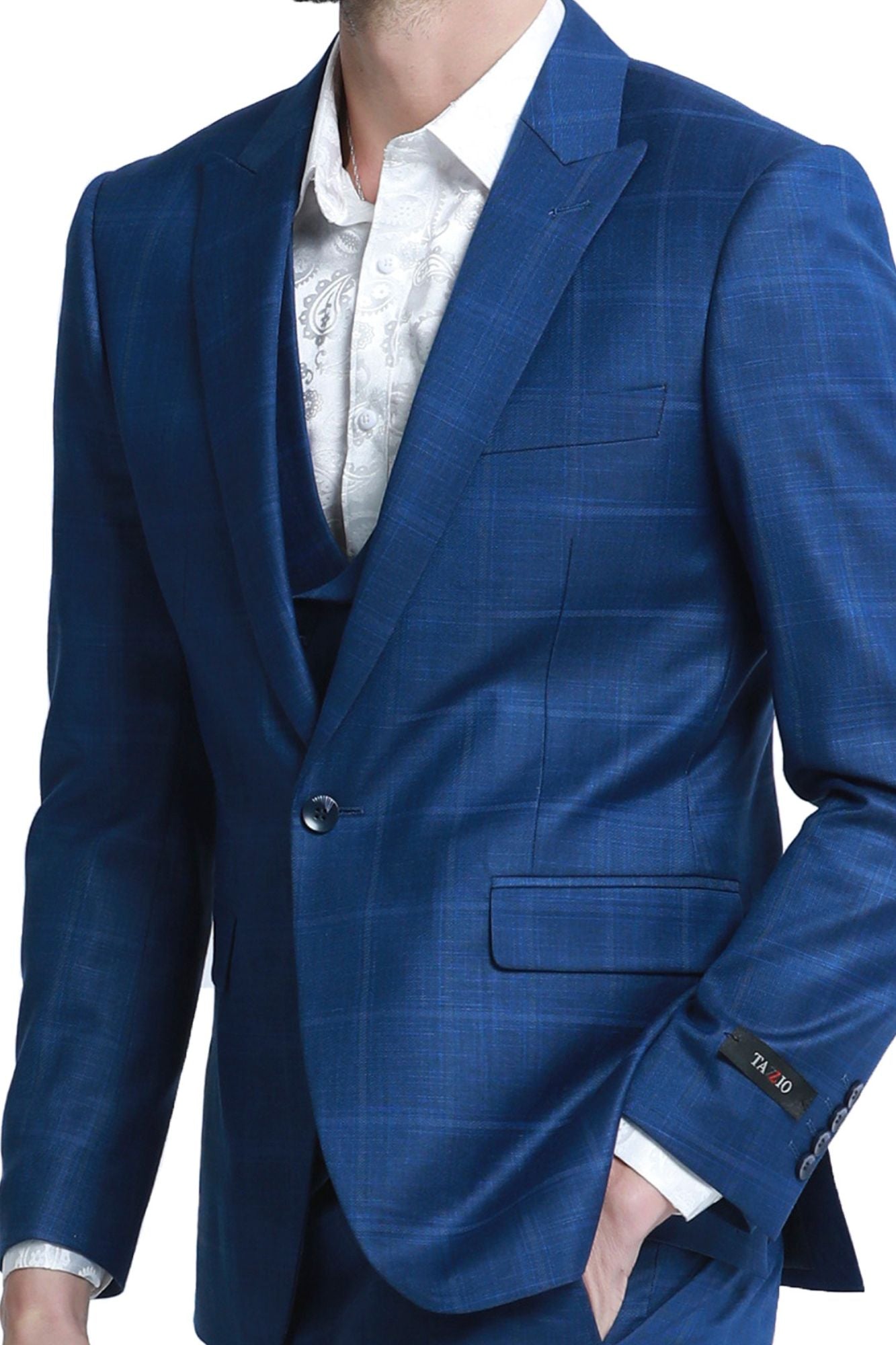 Essence Collection: Men's Pin Stripe 3-Piece Slim Fit Suit In Blue ...
