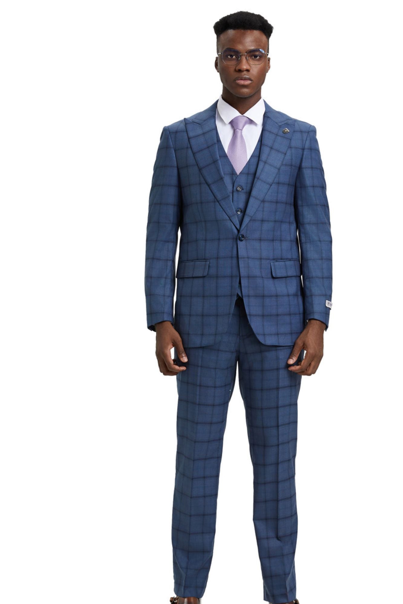 Admiral Blue Windowpane 3-Piece Slim Fit Suit – Suits & More