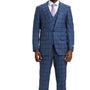 Panachify Collection: Men's Windowpane Hybrid Fit 3 Piece Suit In Blue