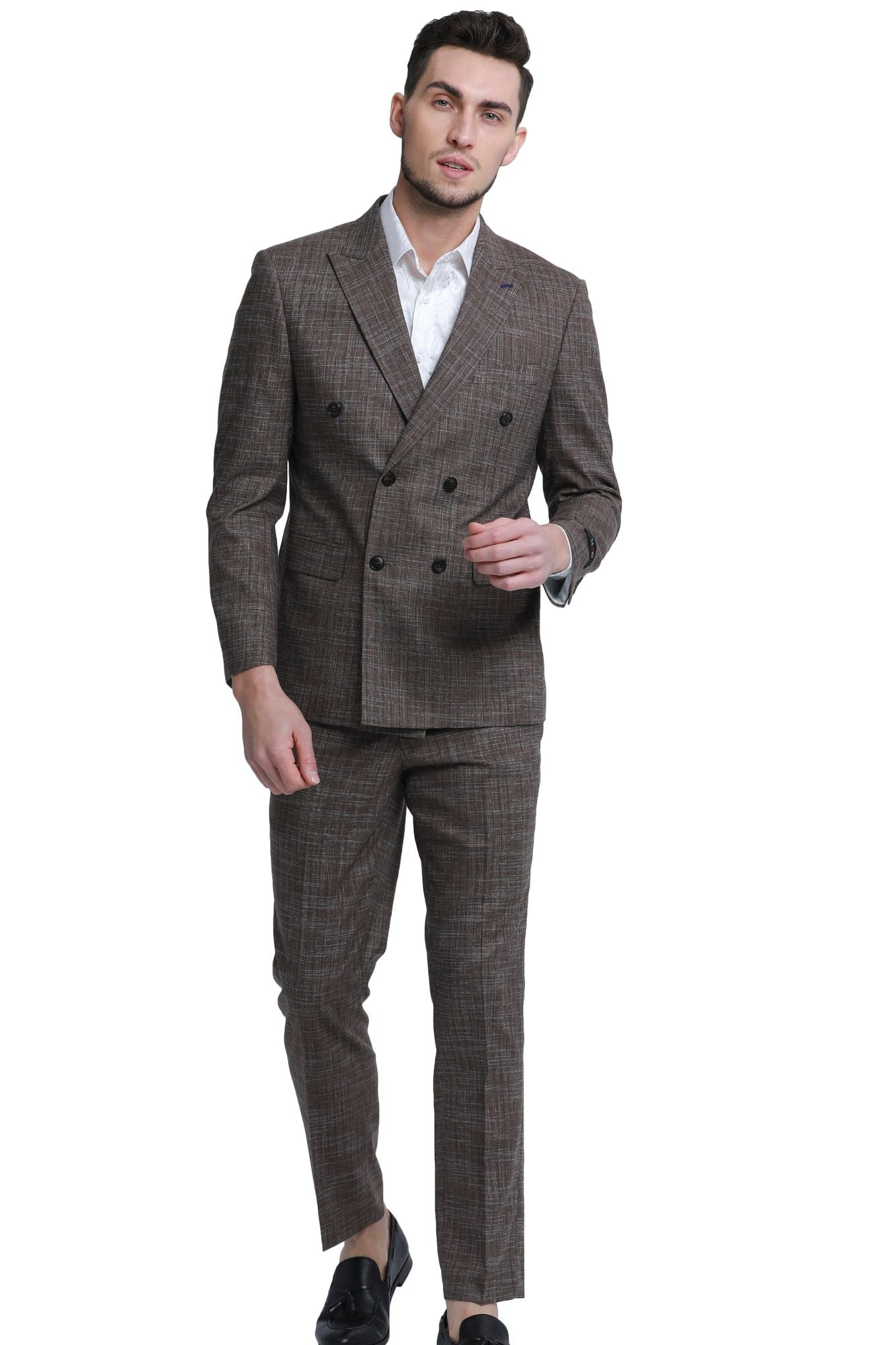 Sandstone Collection 2-Piece Slim Fit Pin-Stripe Suit in Brown