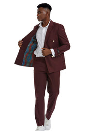 Royale Collection: 2-Piece Solid Suit For Men In Burgundy- Slim Fit