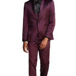 Apex Collection: Men's 3-Piece Suit With Shawl Collar In Burgundy/Black - Slim Fit