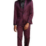 Apex Collection: Men's 3-Piece Suit With Shawl Collar In Burgundy/Black - Slim Fit