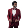 Eridanus Collection: Men's Burgundy Peak Lapel 3 Piece Tuxedo