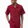 Extenuate Collection: Men's Solid Tone on Tone 2-Piece Walking Suit Shorts Set in Burgundy