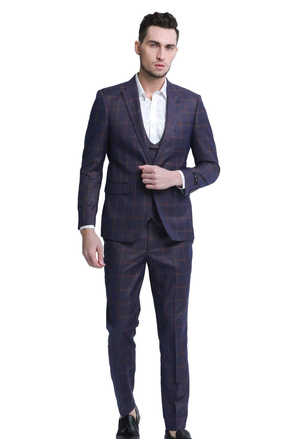 SKU#JA61610 Plaid Suit - Mens Windowpane Suit By Designer Brand - Blue main image 1