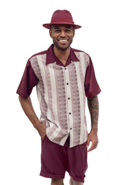 Montique Burgundy Plaid Walking Suit - 2 Piece Short Pants Set