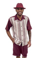 Modairn Collection: Plaid 2-Piece Walking Suit Shorts Set in Burgundy