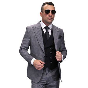 Aegis Collection: Black 3-Piece Plaid Modern Fit Suit