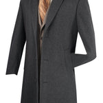 Men's Single-Breasted Wool and Cashmere Blend Top Coat - Charcoal