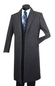Men's Single-Breasted Wool and Cashmere 3-Button Top Coat - Charcoal