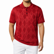 Men’s Chelli Textured Argyle Knit Polo Shirt – Red
