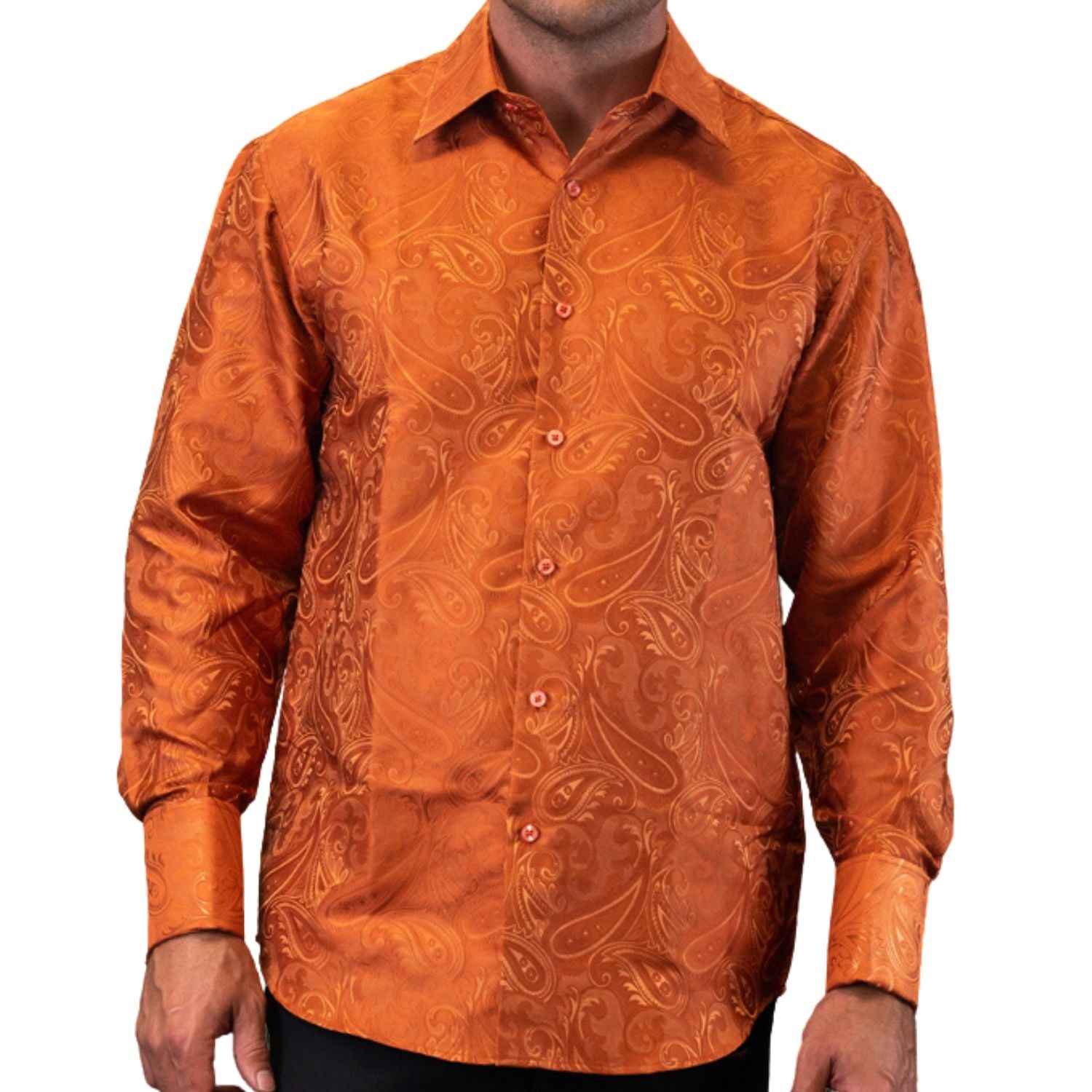 High-Quality Copper Fancy Woven Long Sleeve Shirt, X-LARGE