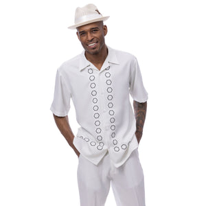 Deimos Collection: Montique's Men’s Cream Geometric Walking Suit