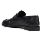 Black deerskin penny loafer with pleated apron toe