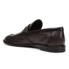 Brown deerskin penny loafer with pleated apron toe