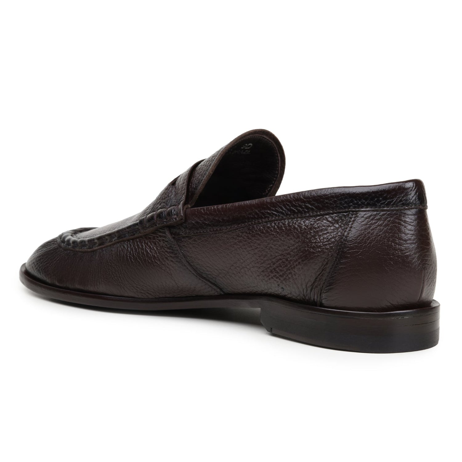 Brown deerskin penny loafer with pleated apron toe