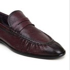 Close up Burgundy Italian deerskin penny loafer by Belvedere