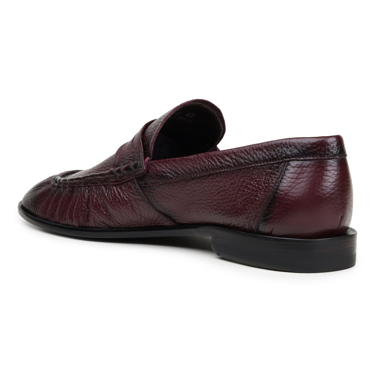 Back view of burgundy Italian deerskin loafer