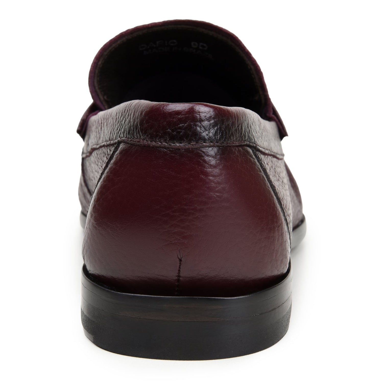 Back view of burgundy Italian deerskin loafer