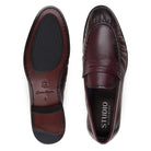 Leather and rubber sole of burgundy Belvedere penny loafer