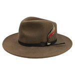 Scala Crushable Tan Water-Repellent Wool Felt Outback Fedora with Sweatband