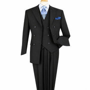 Black Super 150s Wool 3-Piece Double-Breasted Suit
