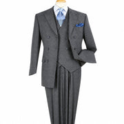 Grey Windowpane Super 150s Wool 3-Piece Double-Breasted Suit