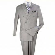 Light Grey Classic Double-Breasted Suit Luxury Wool Feel with Side Vents