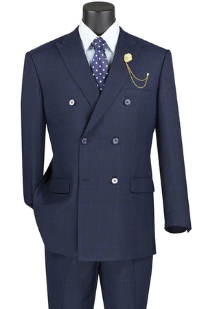 2-Piece Double Breasted Glen Plaid Regular Fit Suit - Navy