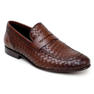 Antique Tan Handwoven Calfskin Penny Loafers by Belvedere