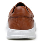 Back view of black low-top leather sneaker
