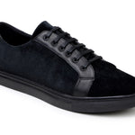 Belvedere Black Velvet Leather Lace-Up Sneakers