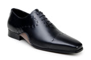 Black Italian Calf Leather Cap-Toe Oxfords by Belvedere